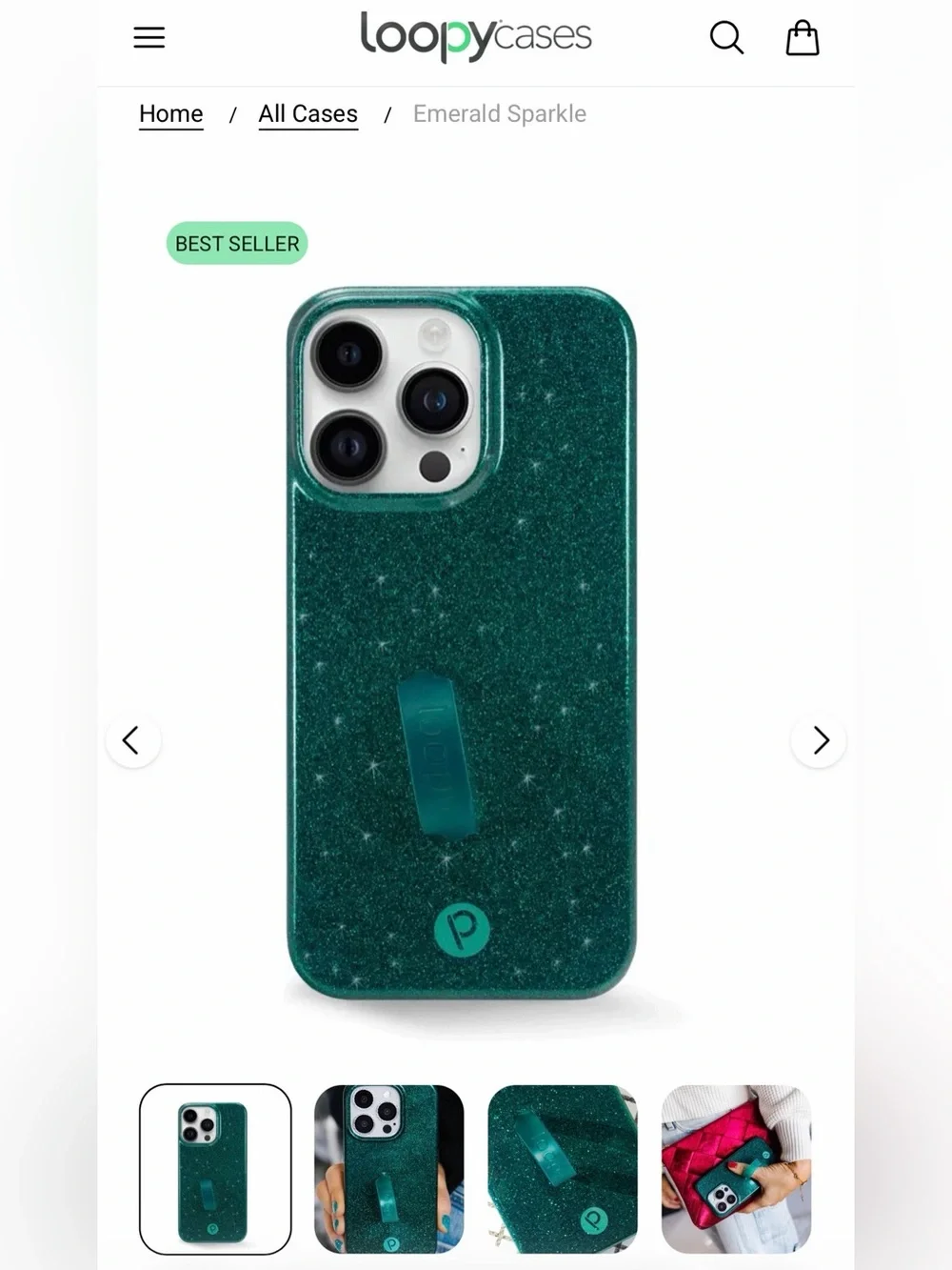 Loopy Case Emerald Sparkle Phone Case with Loop - Emerald Green 14 Pro Max